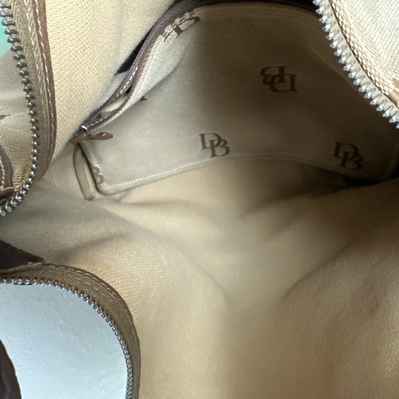 Dooney & Bourke Tan Canvas Brown Leather Knotted Strap Hobo Shoulder Bag Purse - Picture 9 of 10